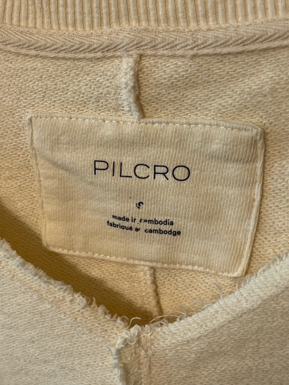 Pilcro Reworked Popover Notch Neck Sweatshirt cream exposed seams Small - Picture 4 of 6